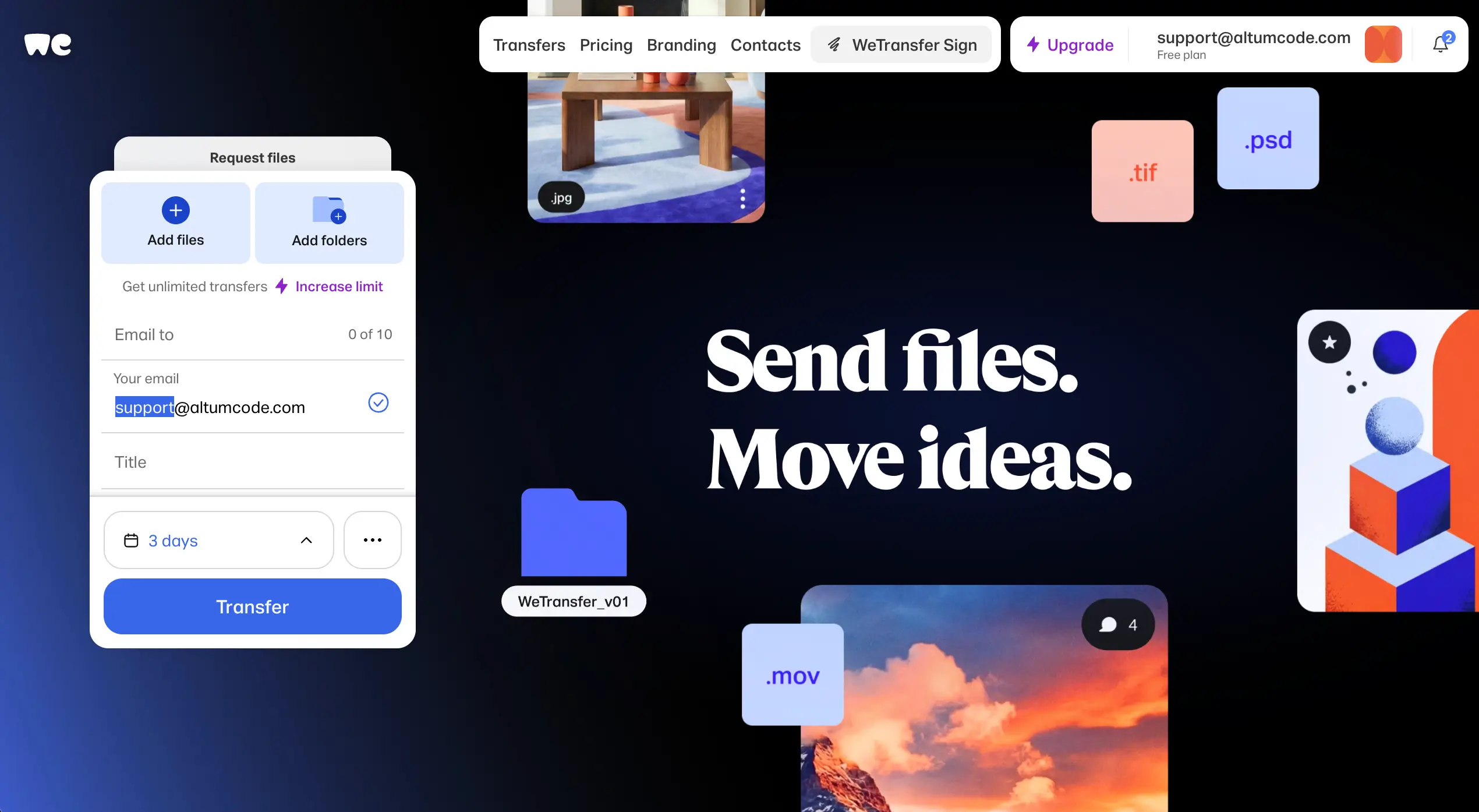 WeTransfer file request delivery email screenshot