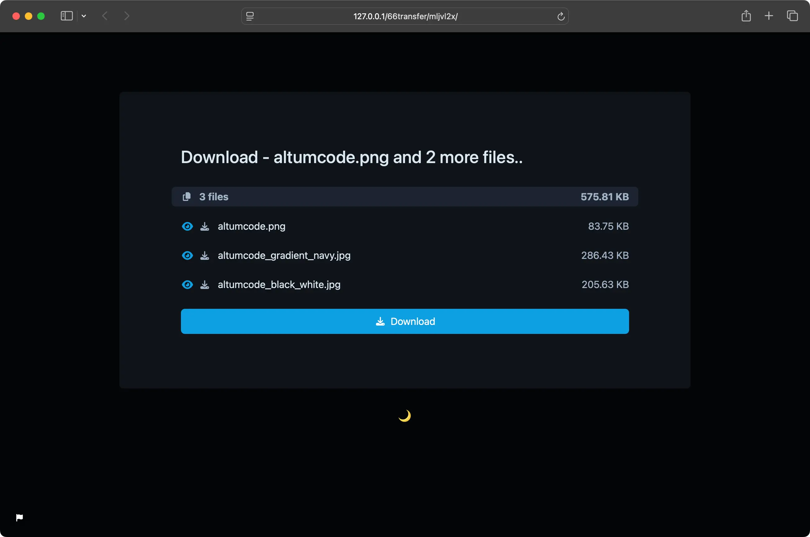 66transfer download page showing the shared files list