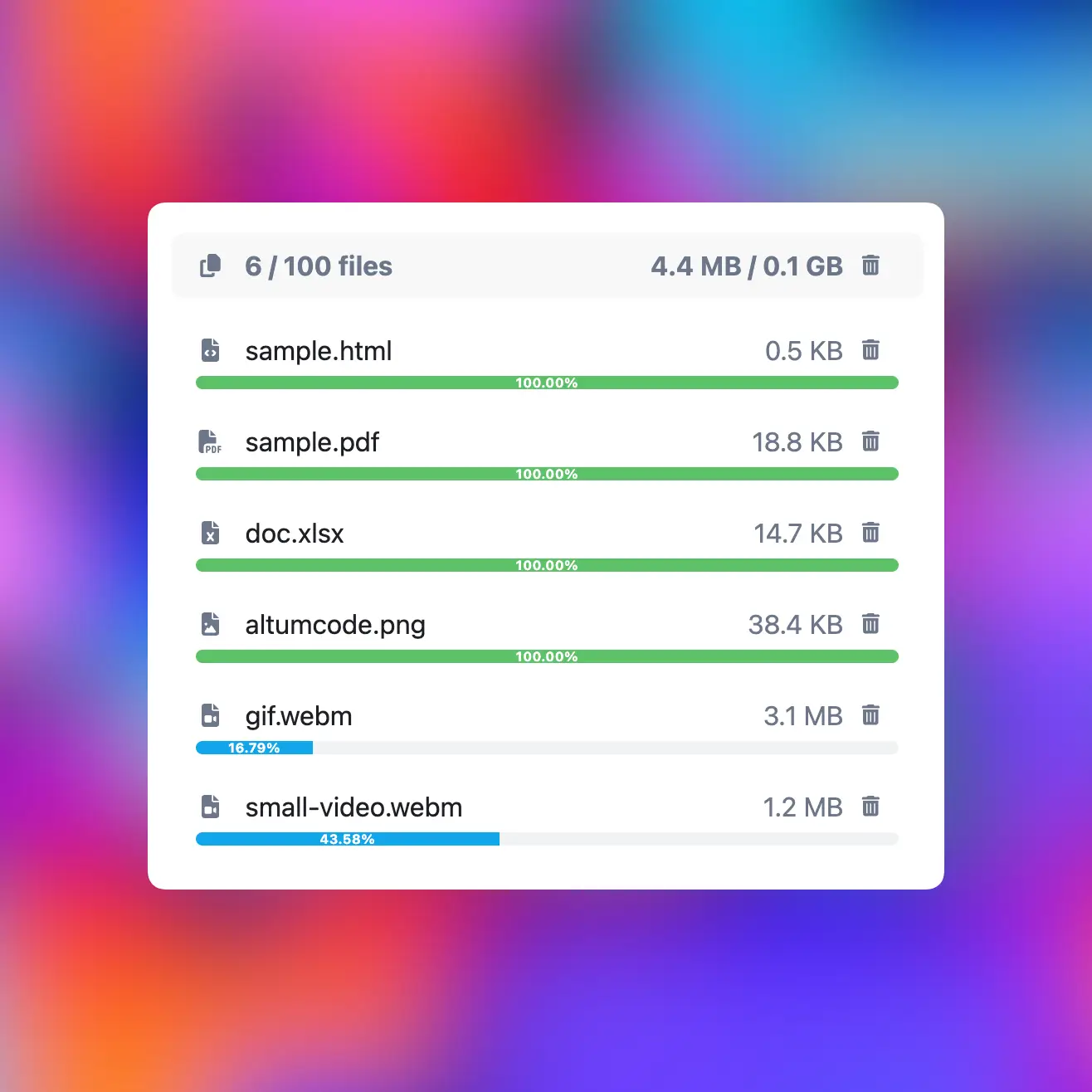 66transfer parallel and resumable file upload interface