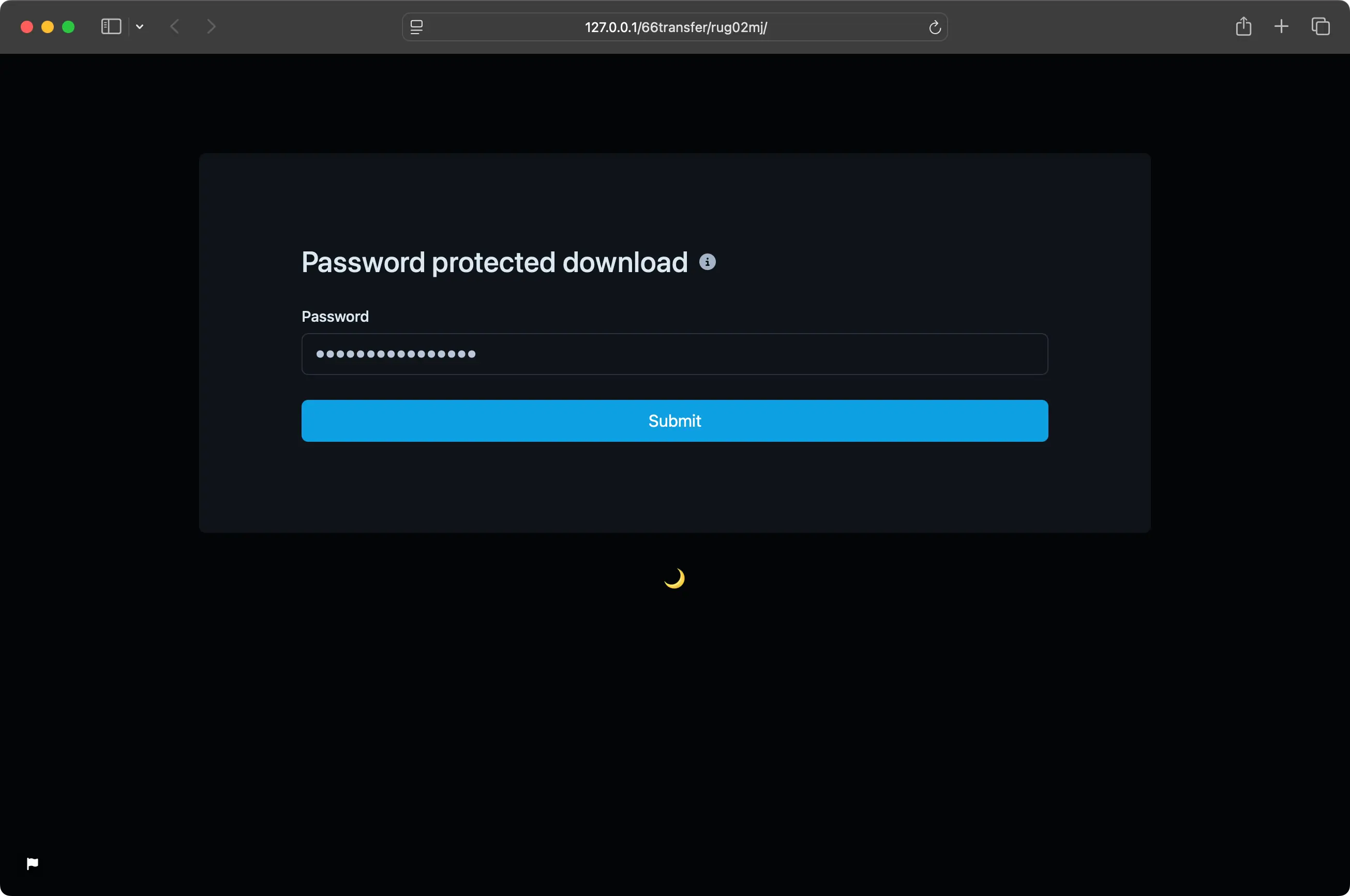 66transfer download page showing the password-protected access form